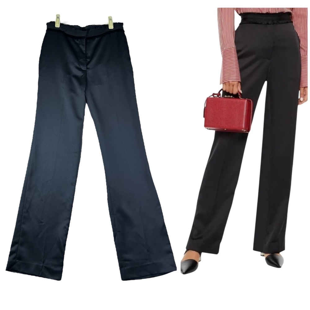 Sandro Kimiko Satin Straight Leg Pants Size 8 NEW Black Preppy QuietLuxury